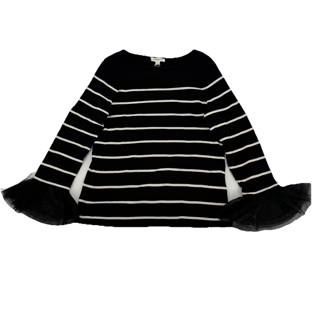 Black & White Stripe Long Sleeve‎ Shirt Sz S Tulle Cuffs Preppy Whimsigoth Top